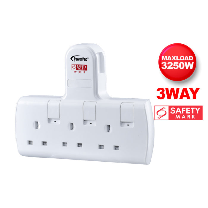 PowerPac Multi Plug Extension Adapter with 3 Way adapter, 3 way Socket Adaptor (PP273)