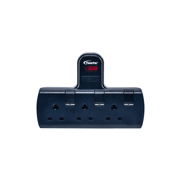 PowerPac Multi Plug Extension Adapter with 3 Way adapter, 3 way Socket Adaptor (PP273BK)