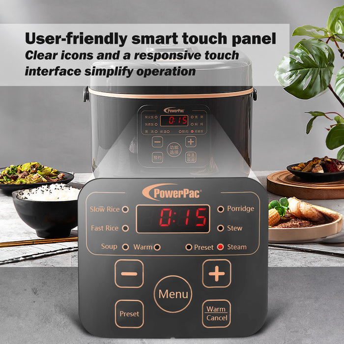 PowerPac Multi-Purpose Digital Rice Cooker 1.8L with Non-stick Inner Pot (PPRC538)