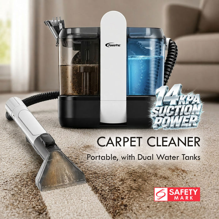 PowerPac Portable Spot Cleaner, Fabric Sofa, Carpet, Window & Upholstery Cleaner | 14KPA | Dual Water Tanks (PPV1450)