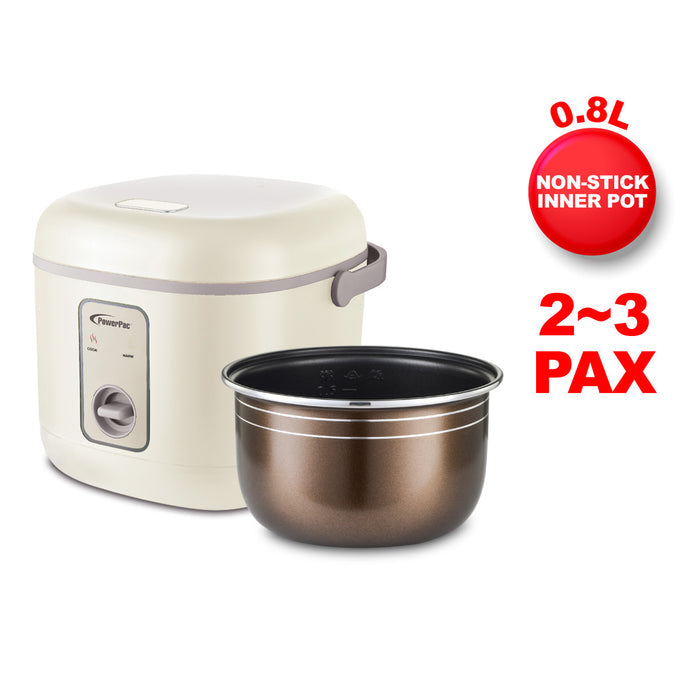 PowerPac Rice Cooker 0.8L with non-stick Inner Pot (PPRC610)  Ivory