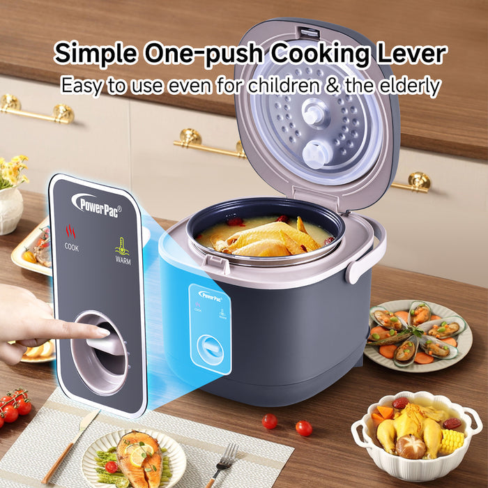 PowerPac Rice Cooker 0.8L with non-stick Inner Pot (PPRC610)  Ivory