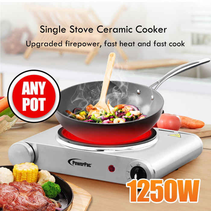 PowerPac Single Stove, Ceramic Cooker, Infrared Cooker, Any Pot Cooker 1250W (PPIC861)