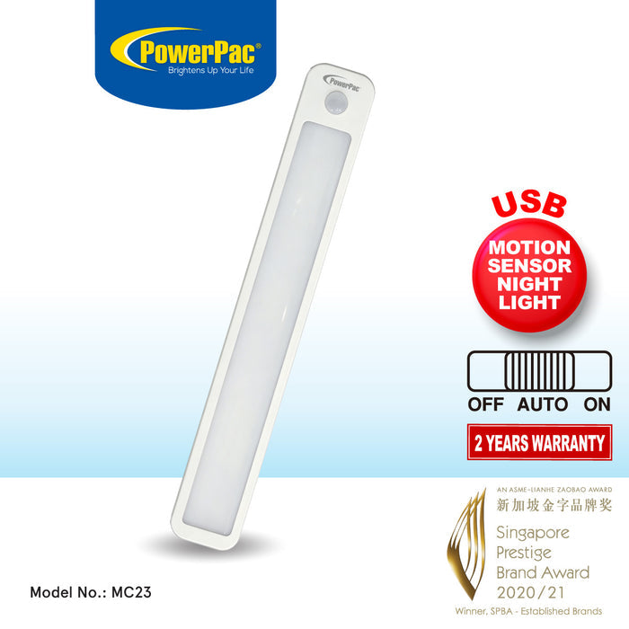 PowerPac USB LED Night Light with Motion Sensor Light, bathroom & living room Energy saving lighting lamp (MC23)
