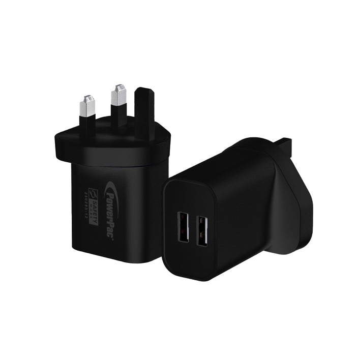 PowerPac USB Smart Charger - 2 USB-A, Dual Voltage 100-240 AC, 17W, PP7985BK