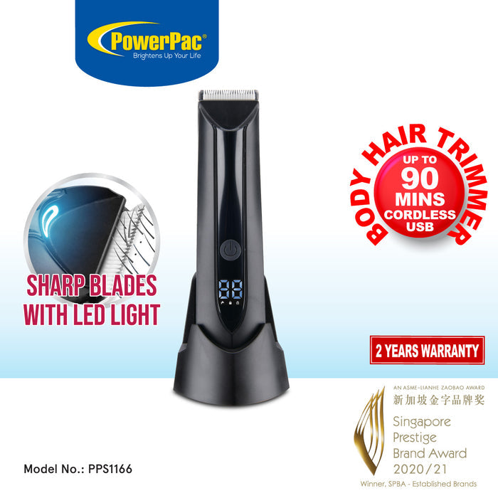 PowerPac Whole Body Hair Trimmer for Men and Women, Smooth  Legs, Armpit & Underneath, USB Charging Base (PPS1166)