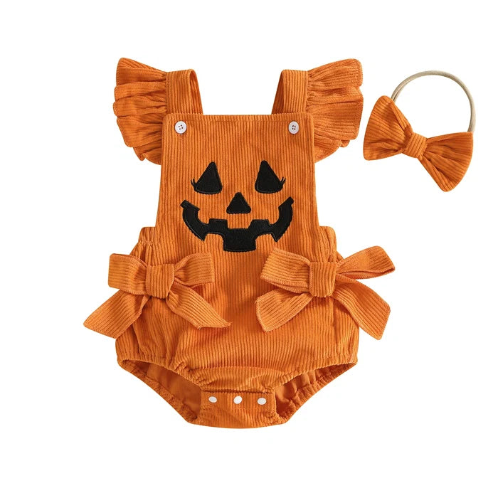 PUMPKIN Corduroy Bowtie Romper