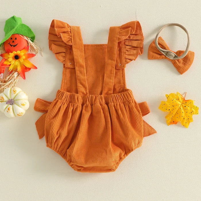 PUMPKIN Corduroy Bowtie Romper