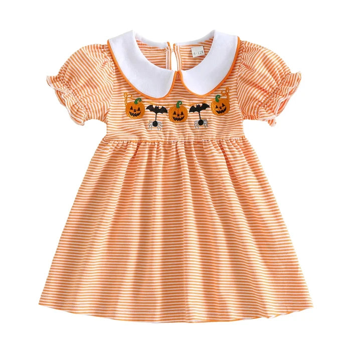 PUMPKIN & SPIDERS Striped Dress