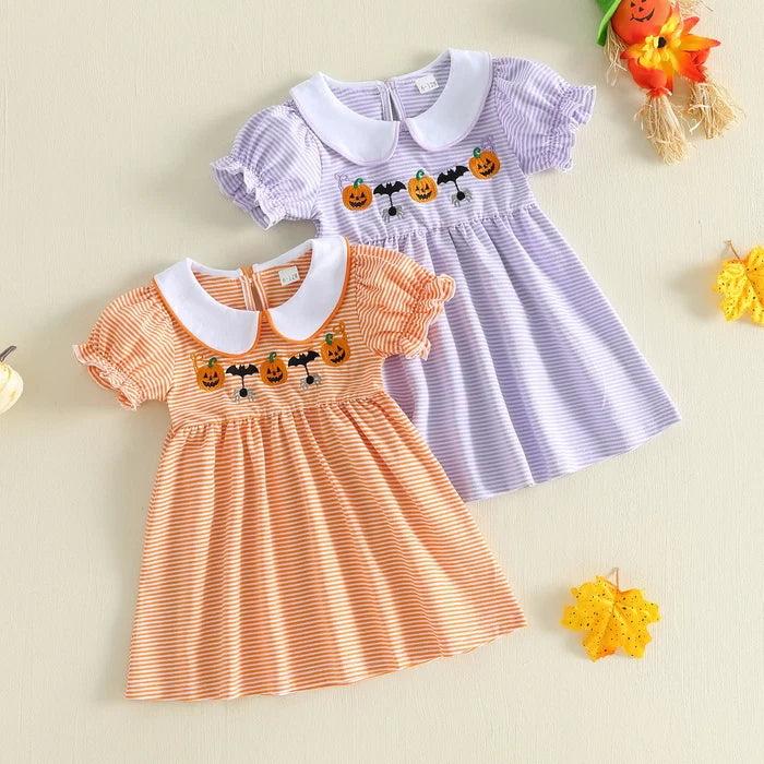 PUMPKIN & SPIDERS Striped Dress