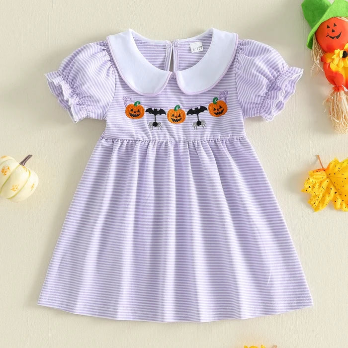 PUMPKIN & SPIDERS Striped Dress