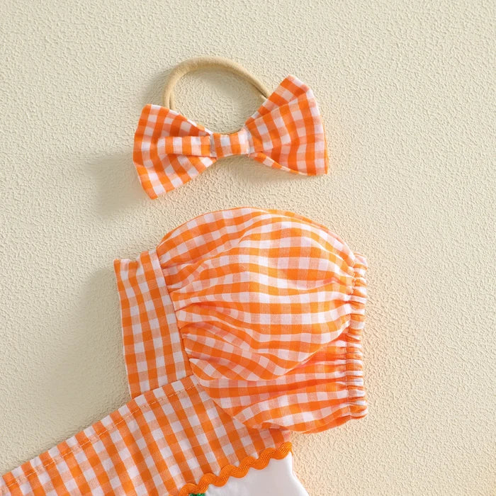 PUMPKINS Checkered Romper with Headband