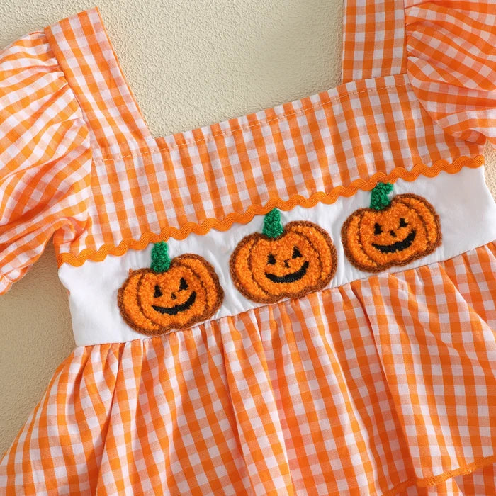 PUMPKINS Checkered Romper with Headband