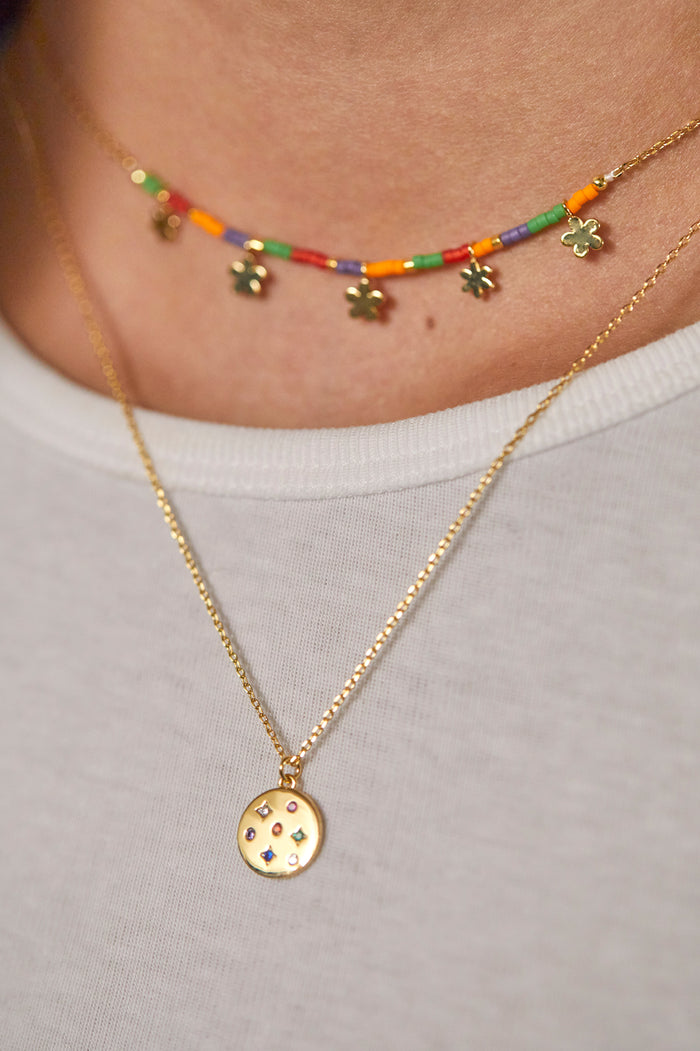 Rainbow CZ Coin Necklace