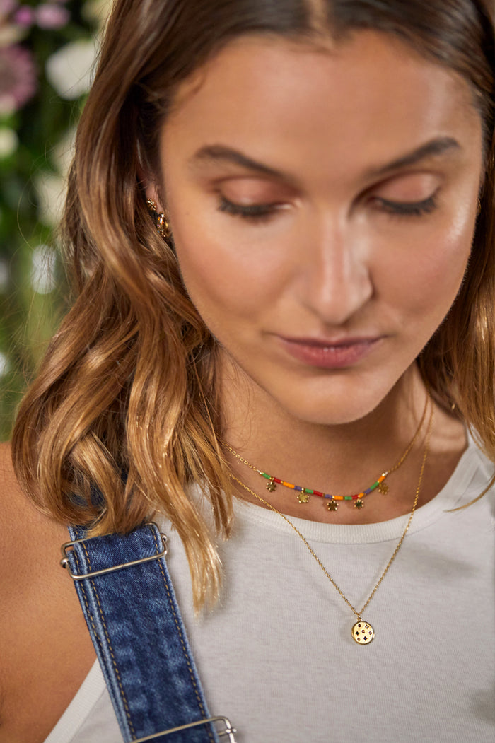Rainbow CZ Coin Necklace