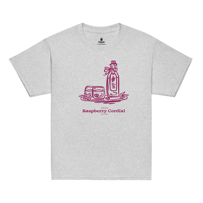 Raspberry Cordial Youth T-shirt - The Bean Workshop - Anne of Green Gables, Anne Shirley Fandom, Cordial Bottle Motif, Cottagecore Aesthetic, Crimson Berry Illustration, Gift for Young Book Lovers, Kids Anne of Green Gables Shirt, L.M. Montgomery, Raspberry Cordial Youth Tee for Young Readers, Vintage Sketch Style, Youth T-Shirt