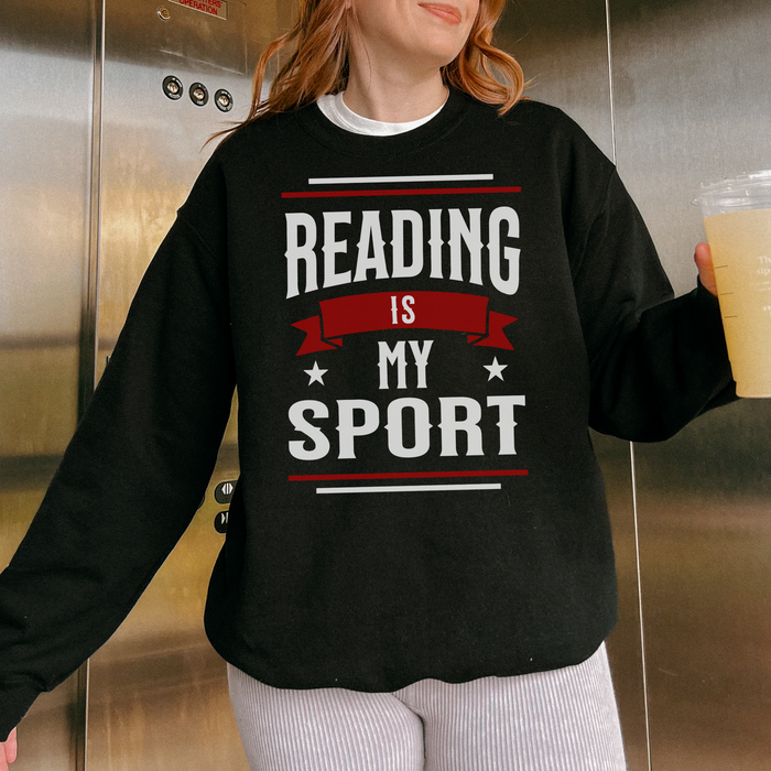 Reading Is My Sport Sweater - The Bean Workshop - Bookaholic, Bookish Apparel, Bookish Humor, Bookworm Sweatshirt, Comfort Wear, Cozy Reader Crewneck, Funny Quote, Funny Valentine's Gift for Book Lover, Gift for Readers, Loungewear, Reading Is My Sport Sweatshirt, Retro Athletic, sweatshirt, Varsity