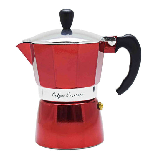 Regent 3-Cup Aluminium Espresso Maker - Red & Silver