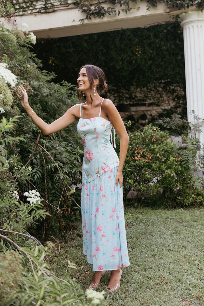 Petal and Pup USA DRESSES Renata Maxi Dress - Blue Floral