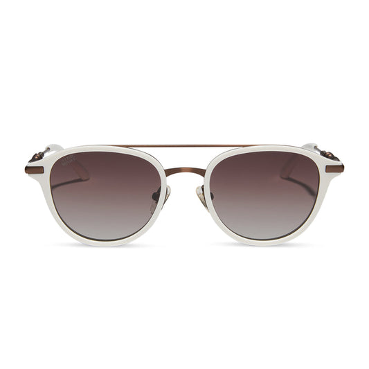 star wars x diff eyewear featuring the rey™ round sunglasses with a off white + bronze frame and brown gradient polarized lenses front view