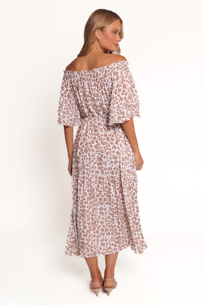 Petal and Pup USA DRESSES Rhody Off Shoulder Maxi Dress - White Leopard