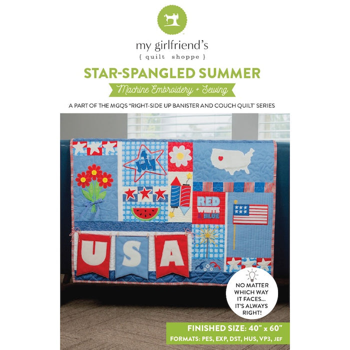 Right Side Up Banister and Couch Quilt: Star-Spangled Summer (Downloadable Machine Embroidery Pattern)