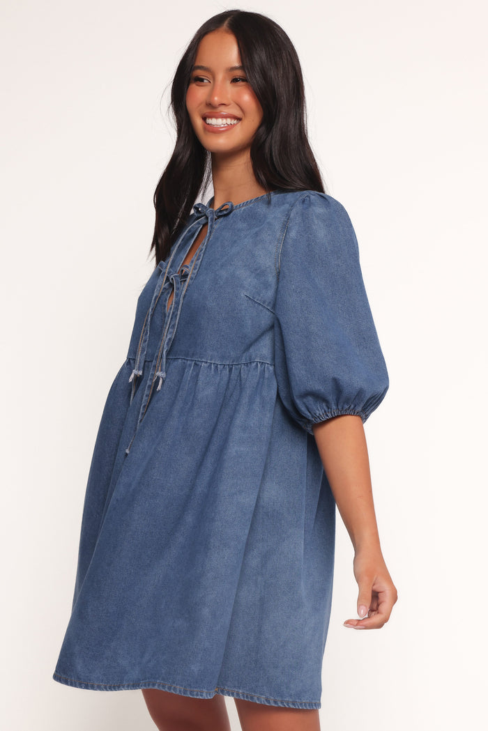 Petal and Pup USA DRESSES Romana Tie Front Mini Dress - Dark Denim