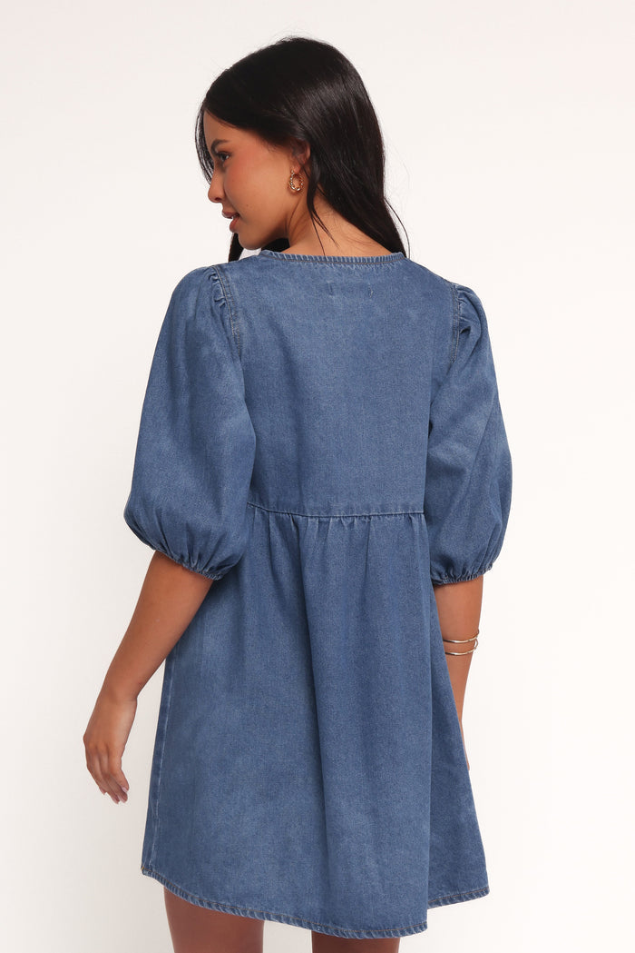 Petal and Pup USA DRESSES Romana Tie Front Mini Dress - Dark Denim