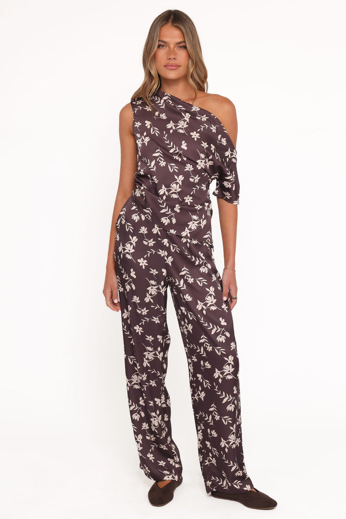 Petal and Pup USA TOPS Romola Off Shoulder Top - Brown Cream Floral