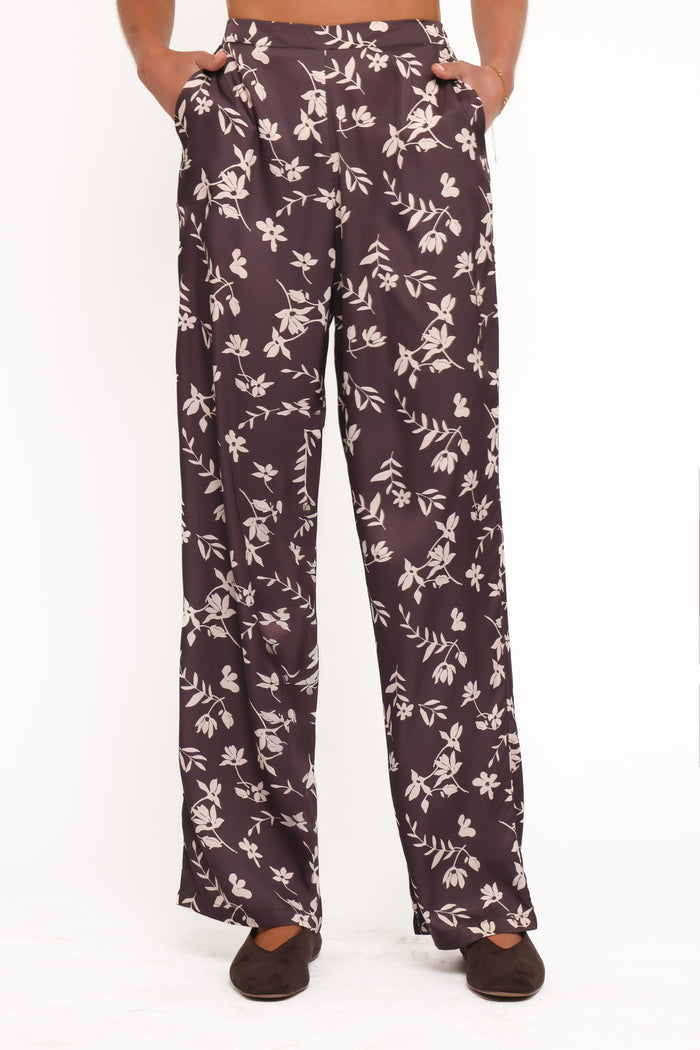 Petal and Pup USA BOTTOMS Romola Pant - Brown Cream Floral