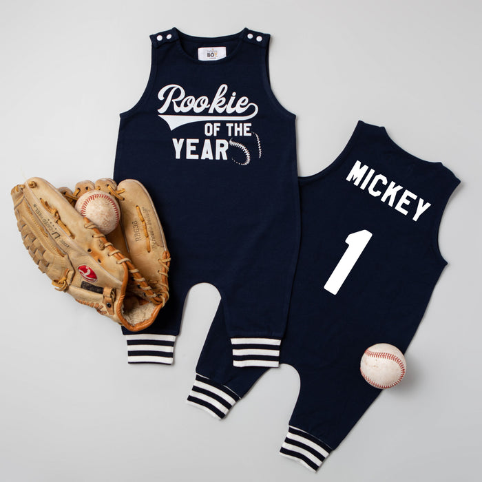 "Rookie of the Year" Baseball Romper with Striped Cuff