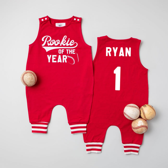 "Rookie of the Year" Baseball Romper with Striped Cuff