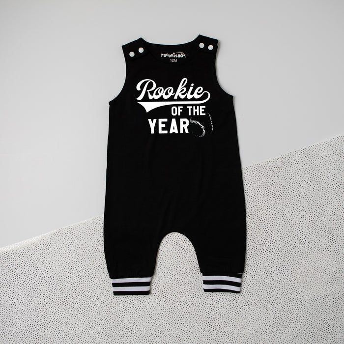 "Rookie of the Year" Baseball Romper with Striped Cuff