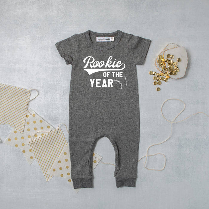 "Rookie of the Year" Baseball Slim Fit 1st Birthday Romper