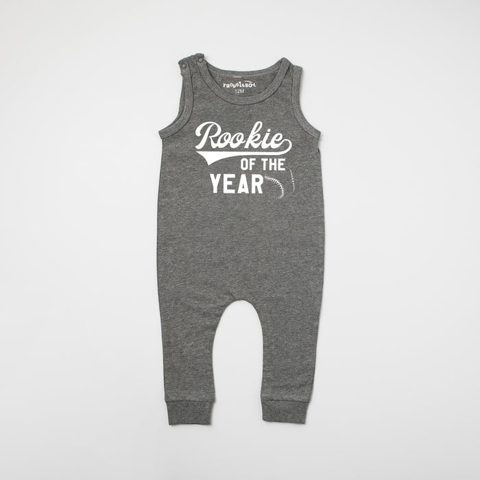 "Rookie of the Year" Baseball Slim Fit First Birthday Sleeveless Romper
