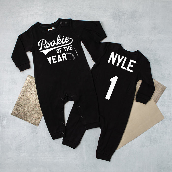 "Rookie of the Year" Baseball Themed First Birthday Long Sleeve Romper