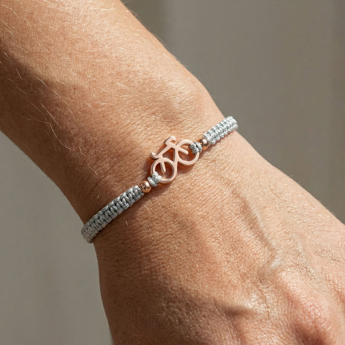 Rose Bike Grey Braided Bracelet