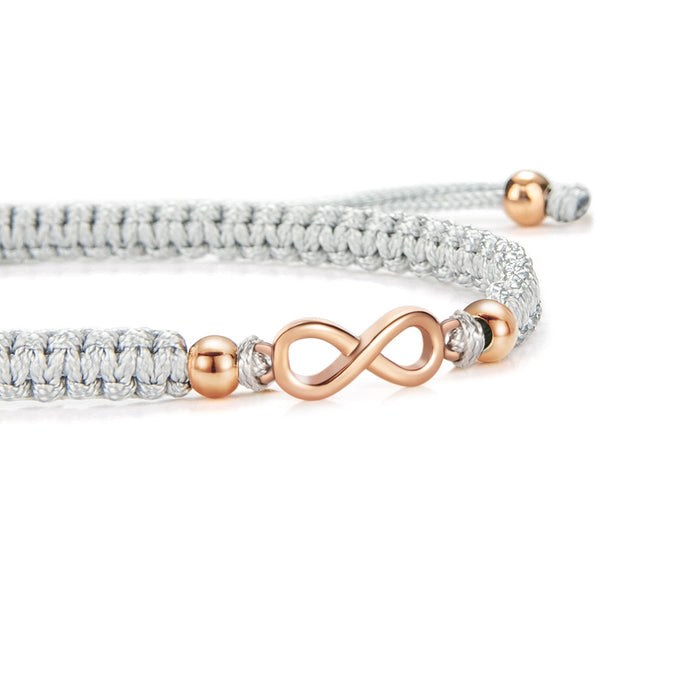Rose Infinity Grey Braided Bracelet