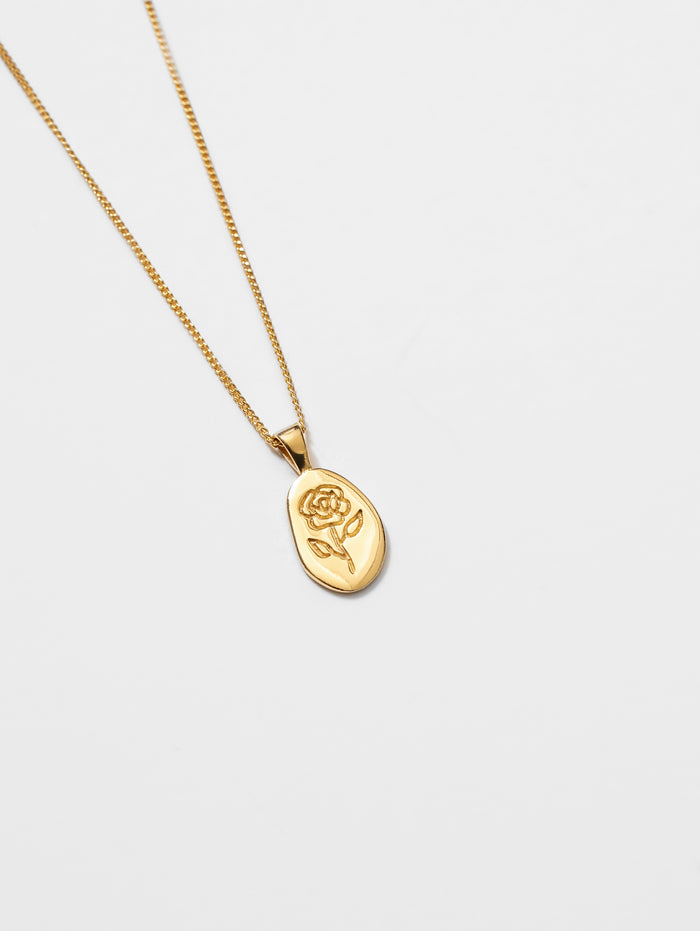 Wolf Circus Engraved Rose Pendant Necklace in 14k Gold Plated | Recycled Metals-Necklaces-wolfcircus.com