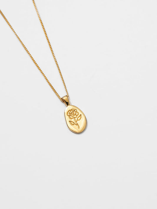 Wolf Circus Engraved Rose Pendant Necklace in 14k Gold Plated | Recycled Metals-Necklaces-wolfcircus.com
