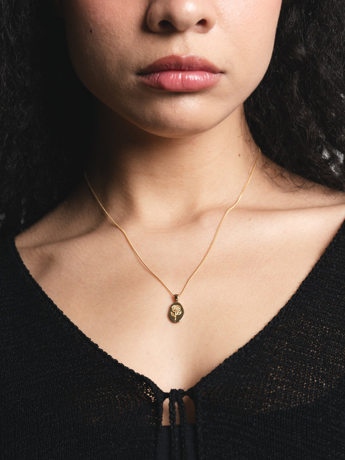 Wolf Circus Engraved Rose Pendant Necklace in 14k Gold Plated | Recycled Metals-Necklaces-wolfcircus.com