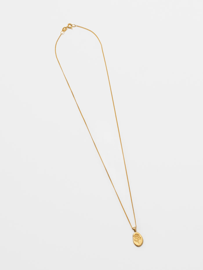 Wolf Circus Engraved Rose Pendant Necklace in 14k Gold Plated | Recycled Metals-Necklaces-wolfcircus.com