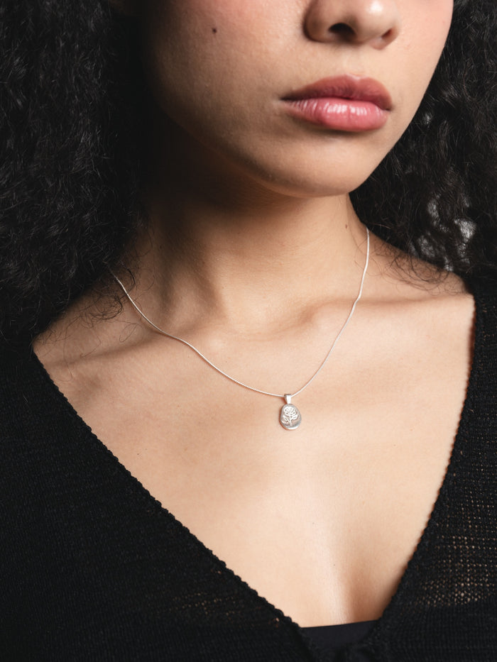 Wolf Circus Engraved Rose Pendant Necklace in Sterling Silver | Recycled Metals-Necklaces-wolfcircus.com