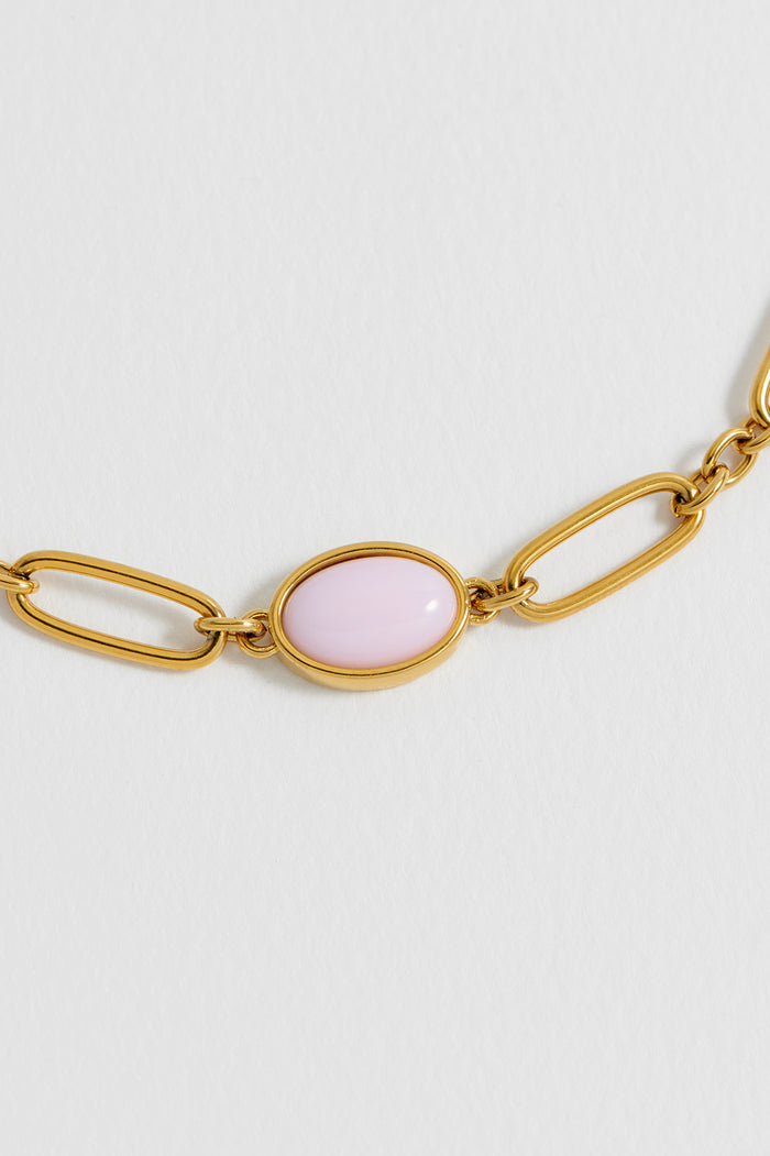 Rose Quartz Cabochon Chain Bracelet
