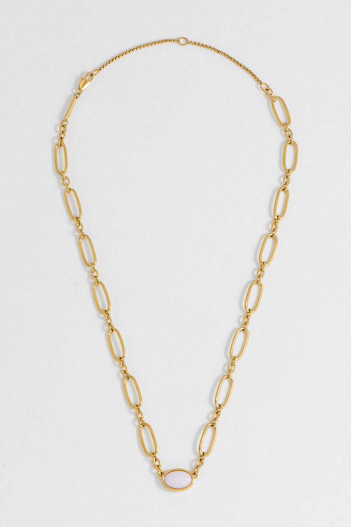 Rose Quartz Cabochon Chain Necklace