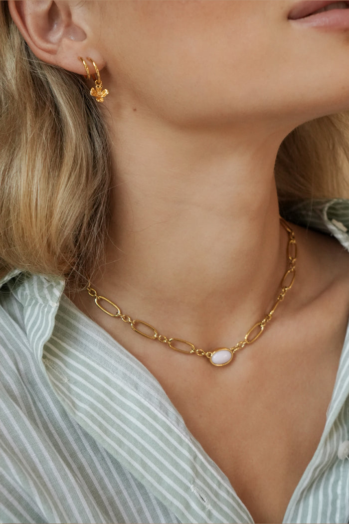 Rose Quartz Cabochon Chain Necklace