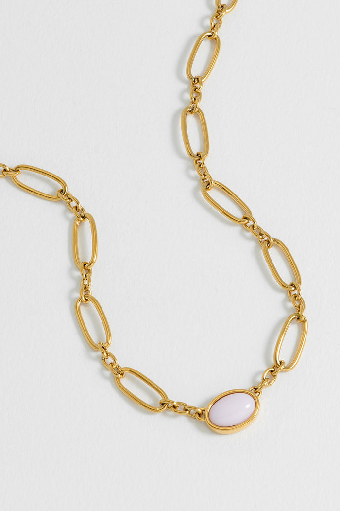 Rose Quartz Cabochon Chain Necklace