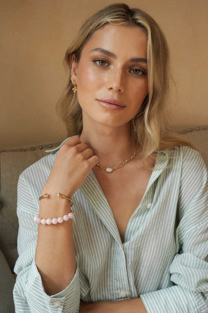 Rose Quartz Cabochon Chain Necklace