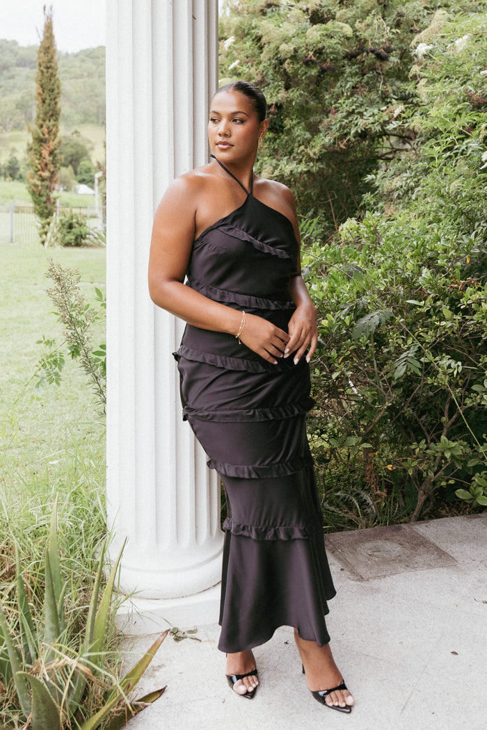 Petal and Pup USA DRESSES Roxanne Halterneck Maxi Dress - Black (Hold for Rack)