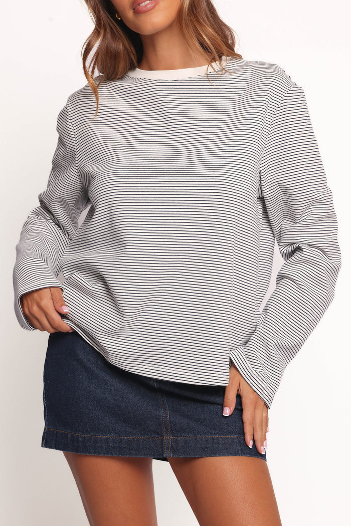 Petal and Pup USA TOPS Ruva Long Sleeve Tee - Navy White Stripe